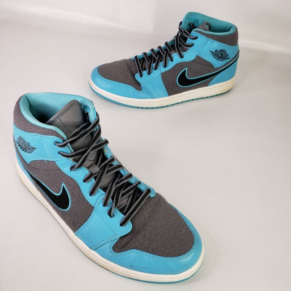 Jordan 1 Mid Sneakers Mens Size 12 Gamma Blue Grey Wool Shoes Carolina Blue